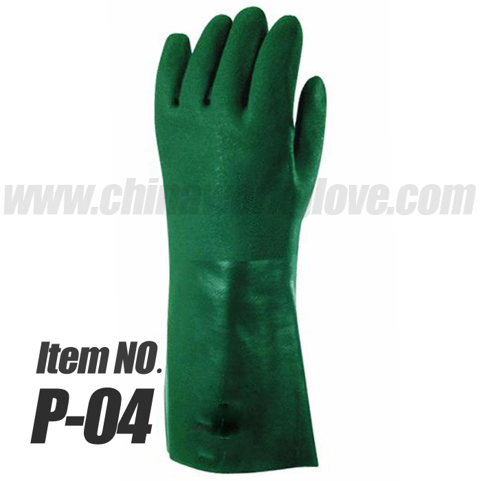Green Double Dipped Palm Sandy Finish PVC Safety Gloves for Chemical